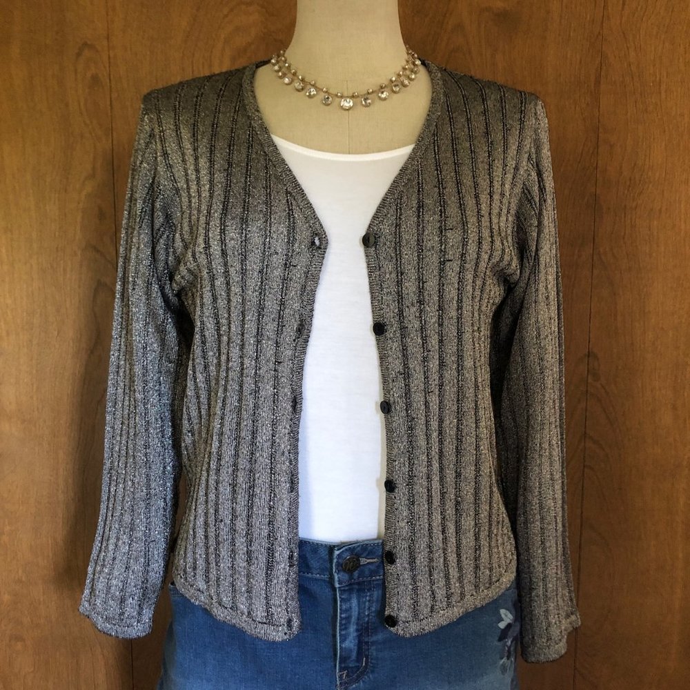 Lightweight Sparkling Platinum Gold Button Down Sweater. J.B.S. Ltd Brand. Fit M